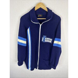 Vintage Maple Knitting Mills Men L Curling Wool Cardigan Gainers Patch Preppy